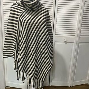 Riah Striped Black and White Poncho OS